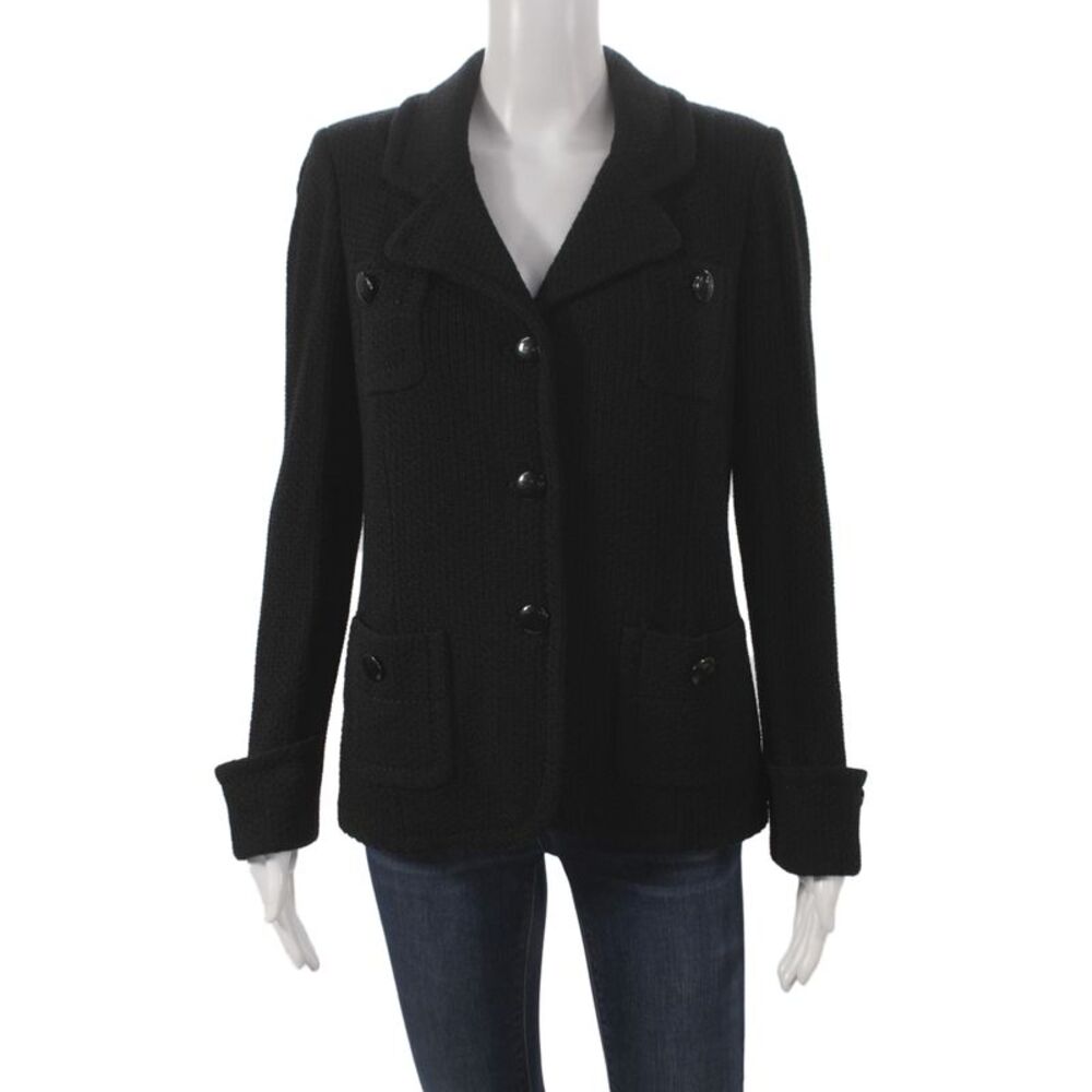 St. John Caviar Women Basic Jacket Solid Black Button Long Sleeve Size 4
